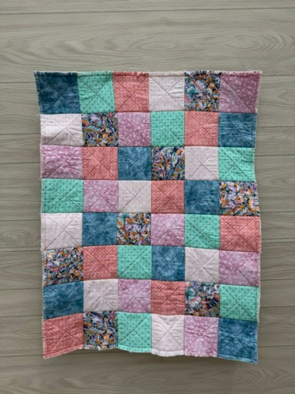 Homemade Small Multicolored Rag Quilt/Baby Blanket - Picture 7 of 12